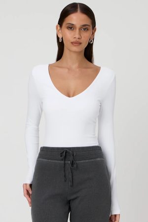 V Yaka Uzun Kollu Bodysuit
